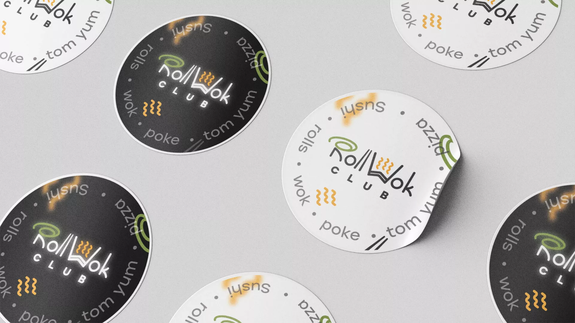 Разработка наклеек для суши-бара «Roll Wok Club» в Нефтекамске